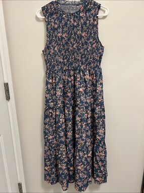Floral Smocked Sleeveless Tiered Midi Dress